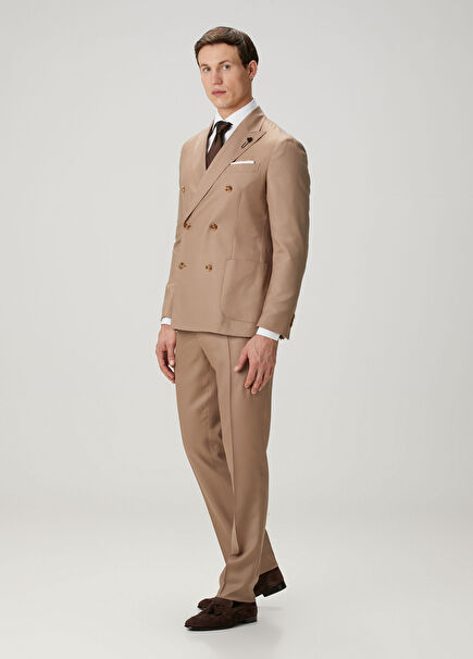 Tan Wool Double-Breasted Suit