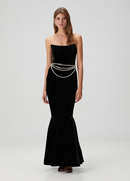 Black Maxi Velvet Evening Dress