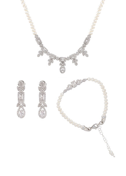 Janet 925 Ayar Gümüş Kadın Kolye & Küpe & Bileklik Set