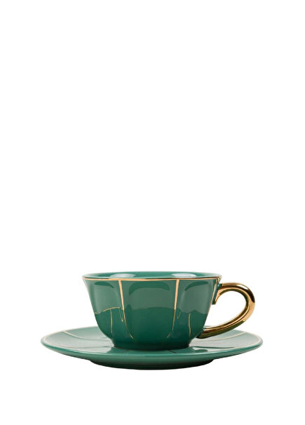 Verde Green Ceramic Teacup and Saucer