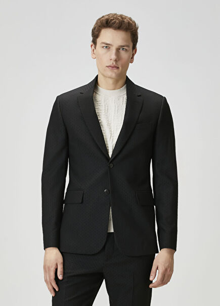 Black Decorative Stitched Wool Jacket