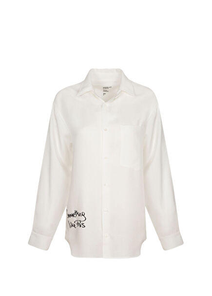 Something Like This Baskılı Off-White Uzun Kollu Unisex Gömlek