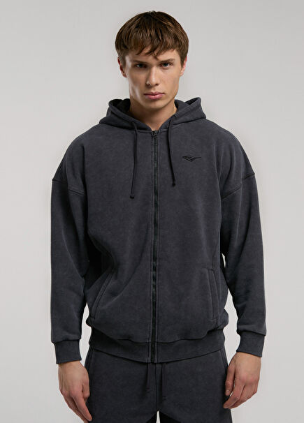 Ny Street Füme Kapüşonlu Full Zip Erkek Sweatshirt