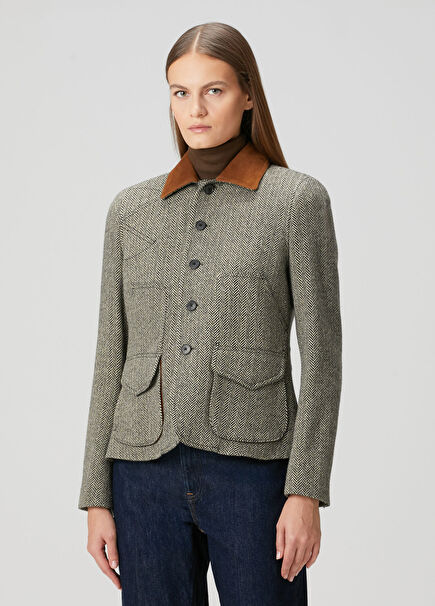 Kahverengi Desenli Yün Blazer