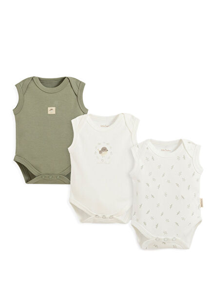 Winterland Ecru Mint Cotton Unisex Baby Kids 3-Piece Sleeveless Bodysuit Set
