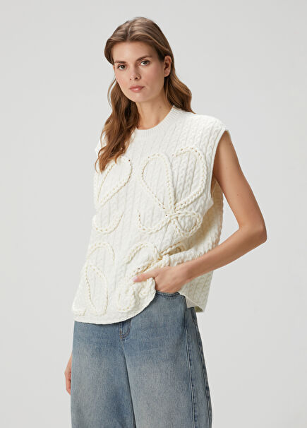 White Cable Knit Wool Sweater