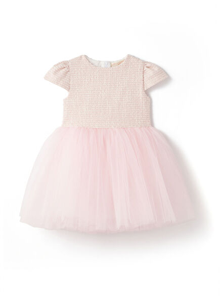 Rose Quartz Pembe Tül Kısa Kollu Kız Çocuk Elbise