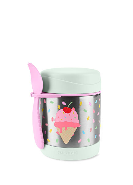Dondurma Desenli Paslanmaz Çelik Mama Saklama Termosu Seti