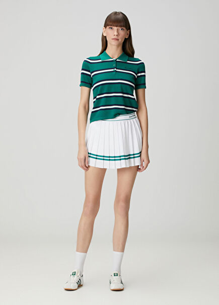 White Green Pleated Mini Skirt