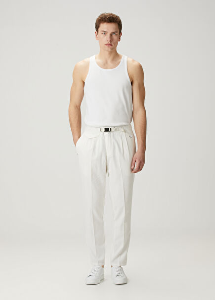 Cream Waist Belts Linen Trousers