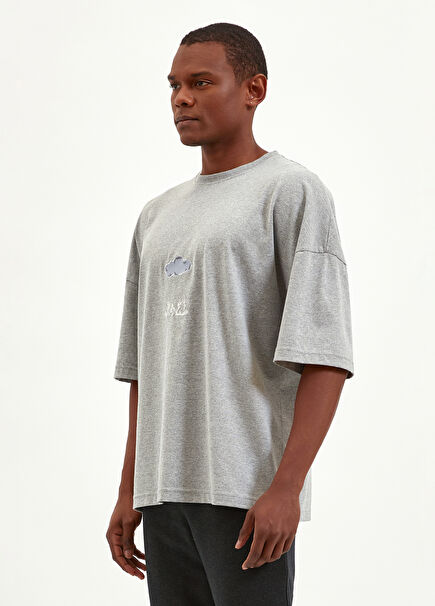 Yağmur Bulutu Gri Krom Oversize T-shirt