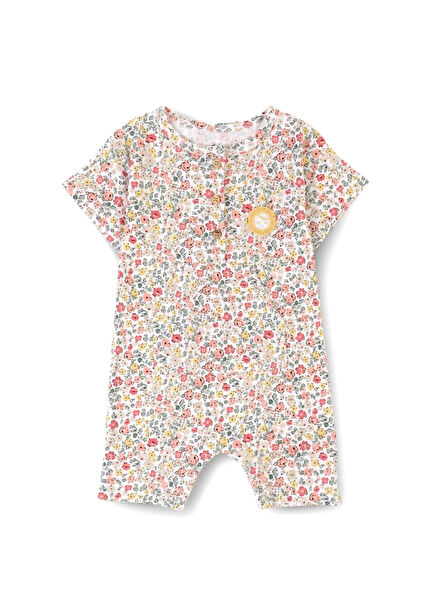 Floral Patterned Bamboo Short Sleeve Girls' Shorts Jumpsuit