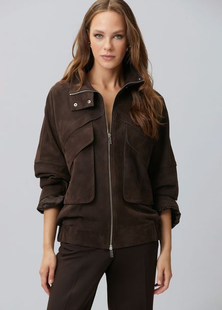 Limited Kahverengi Süet Deri Bomber Mont