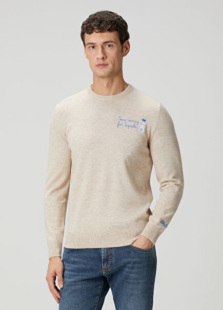 Heron Light Bej Nakışlı Yün Triko