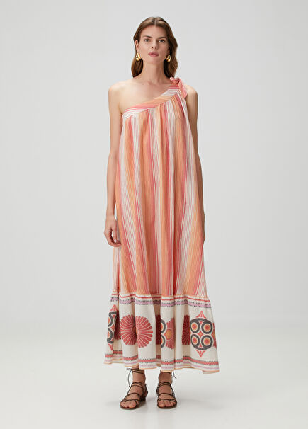 Orange Striped Maxi Beach Dress