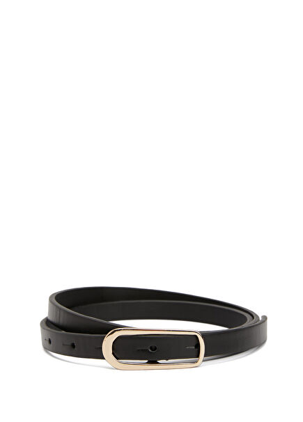 Black Womens Slim Leather Belt