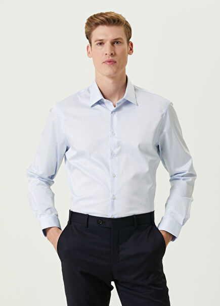 Custom Fit Mavi Twill Gömlek