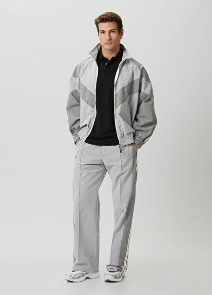 Light Grey Waist Corded Micro-Patterned Sweatpants