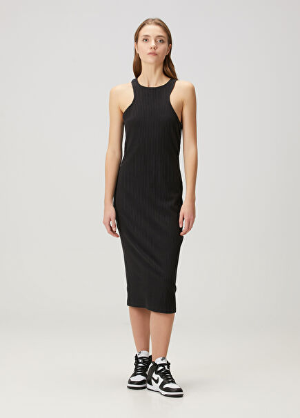 Chill Rib Black Midi Dress