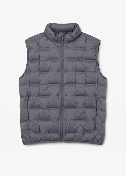 Dark Grey Regular Fit Stand Collar Men's Quilted Vest