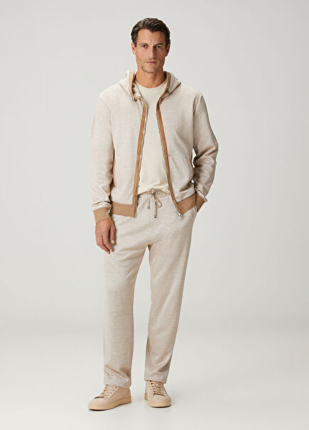 Bej Beli Kordonlu Eşofman Altı