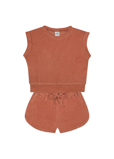 Coral Terry Cloth Sleeveless Girls T-Shirt and Shorts Set of 2