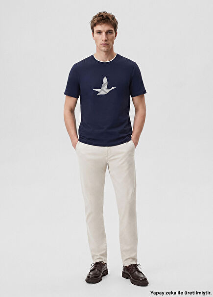 Regular Fit Navy Blue Goose Logo T-Shirt