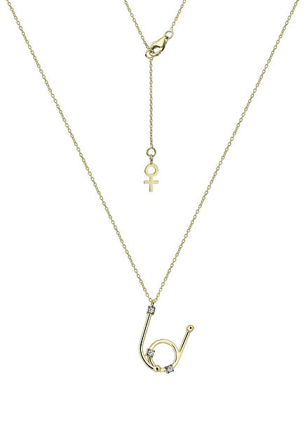 Galaktik Harf Pırlantalı Kadın Altın Kolye-U