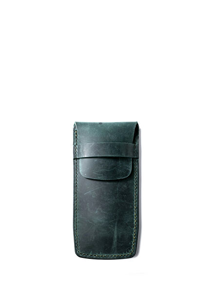 Cybele Logo Detailed Antique Green Covered Leather Pen Holder