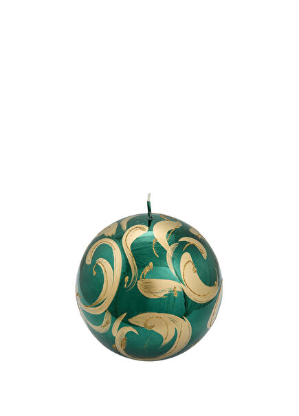 Metalik Çam Yeşili Altın Parıltılı Top Mum 15 cm