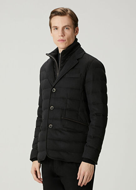 Siyah İç Yaka Detaylı Kapitoneli İpek Ceket