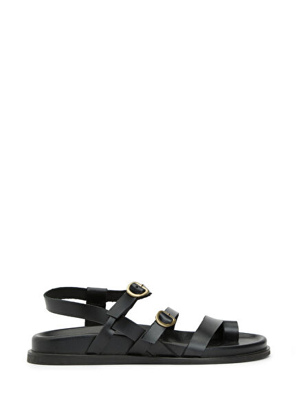 Black Amorphous Buckles Women's Leather Sandals