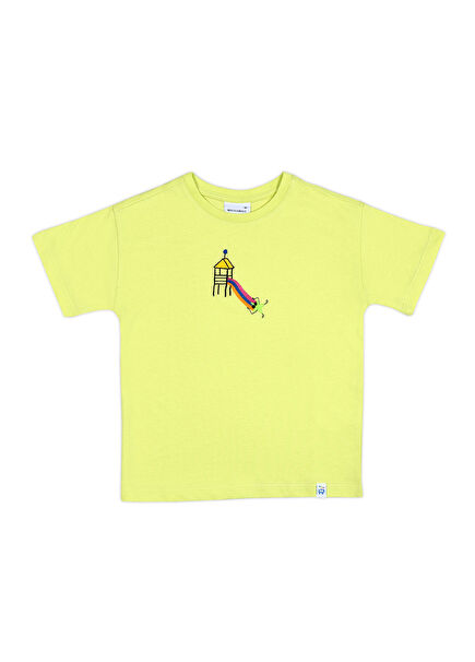 Sliding Star Nakışlı Lime Oversize Kısa Kollu Erkek Çocuk T-Shirt