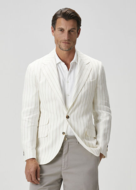 White Striped Linen Jacket