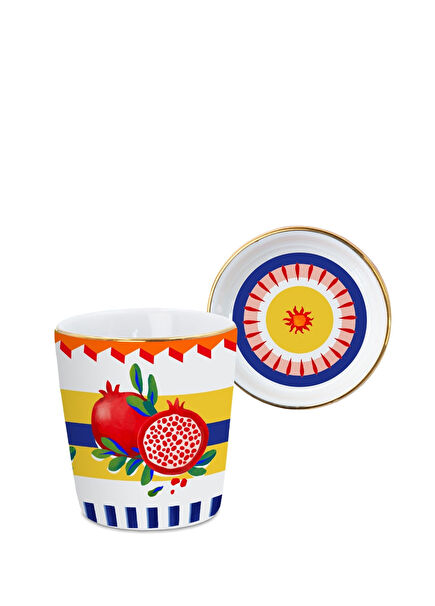 Dolce Vita Pomegranate Colored Porcelain Espresso Cup with Lid