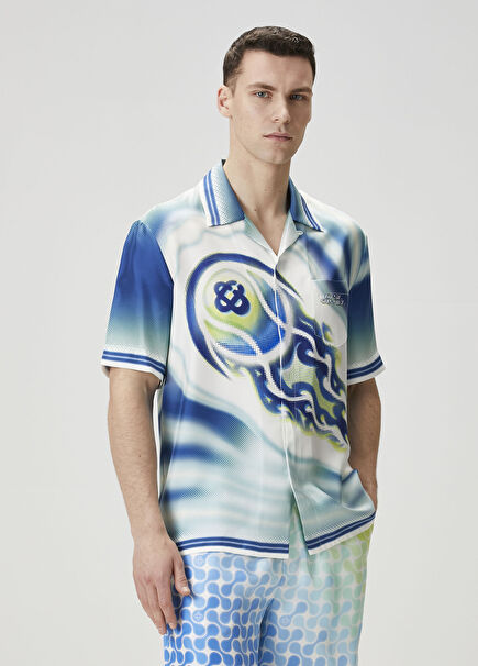 Flaminking Tennis Ball Short Sleeve Silk Shirt