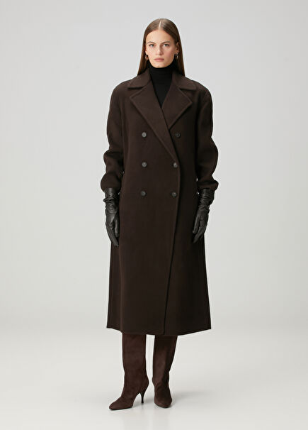 Brown Double-Breasted Wool Coat