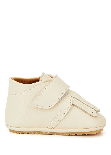 Krem Püskül Detaylı Unisex Bebek Deri Ayakkabı