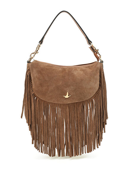 Camel Tasseled Women's Suede Bag