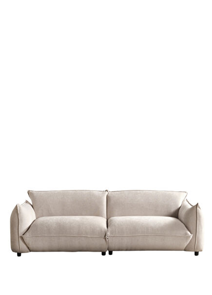 Kant Bej Metal Detay Şönil Üçlü Kanepe