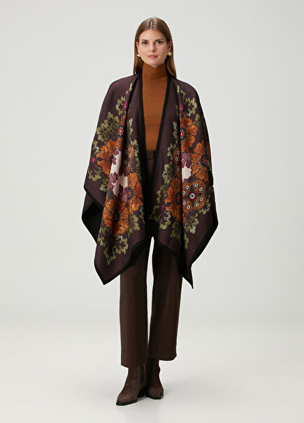 Çiçekli Yün Panço