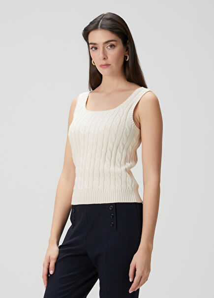 Riduan Cream Cable Knit Tank Top