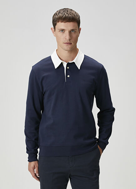 Navy Blue Organic Cotton Polo Sweatshirt