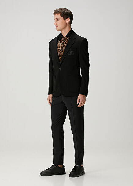 Black Logo Embroidered Wool Cropped Pants
