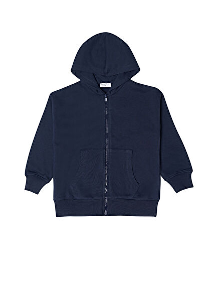 Navy Blue Zipper Unisex Kids Sweatshirt