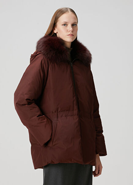 Bordo Kapüşonlu Mont