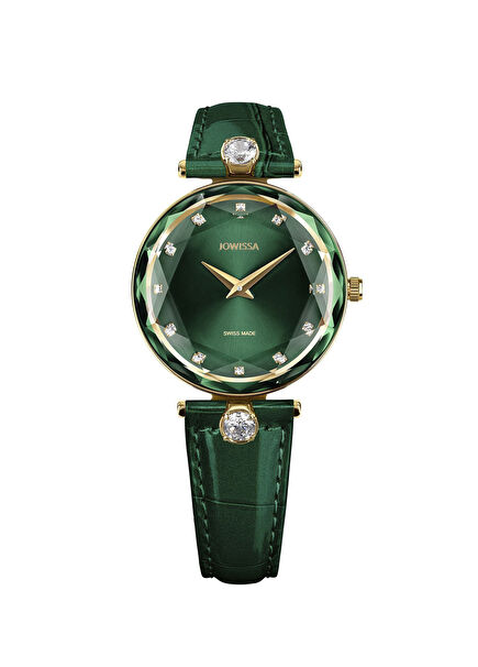 Facet Brilliant Swiss Made Green Leather Ladies' Watch