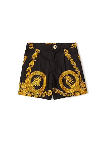 Siyah Barok Desenli Erkek Bebek Şort