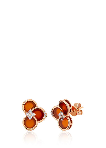 Bloom Flora Agate Kadın Altın Küpe