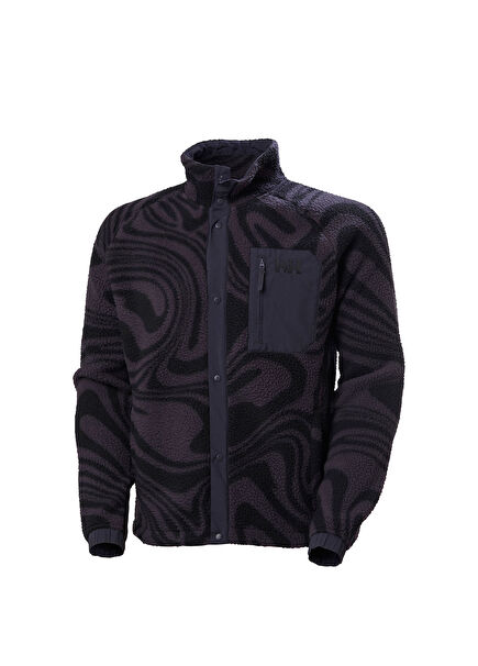 Panorama Printed Pile Snap Black Grape Erkek Polar Mont 
